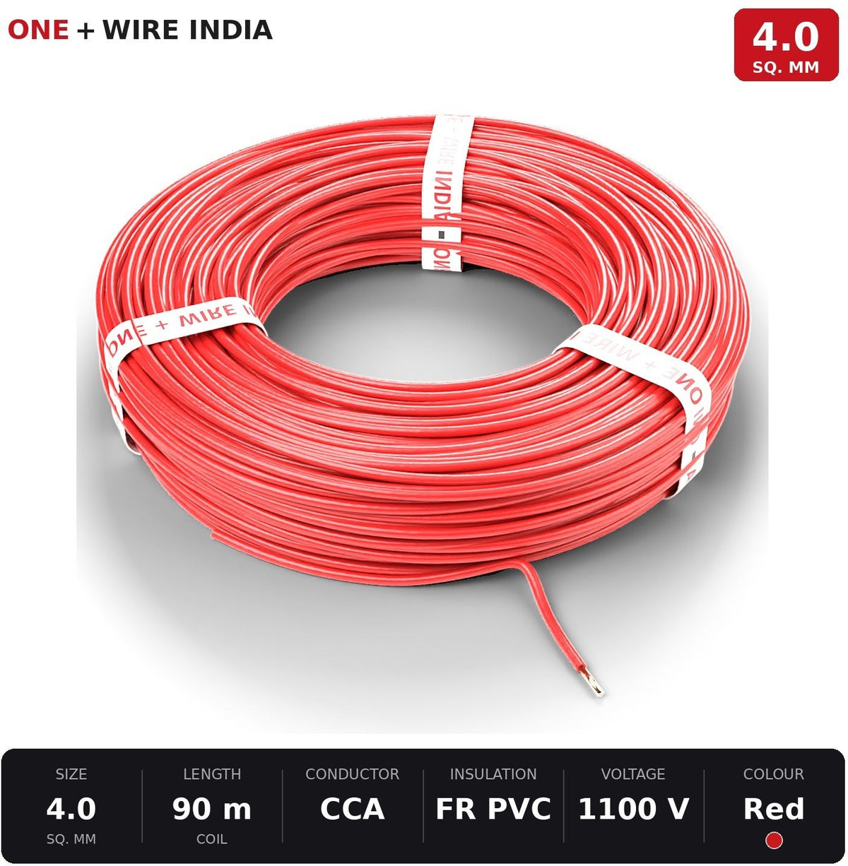 ONE+WIRE INDIA 4.0 sq mm wire Red