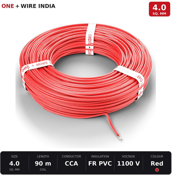 ONE+WIRE INDIA 4.0 sq mm FR PVC House Wire – 90 m Coil