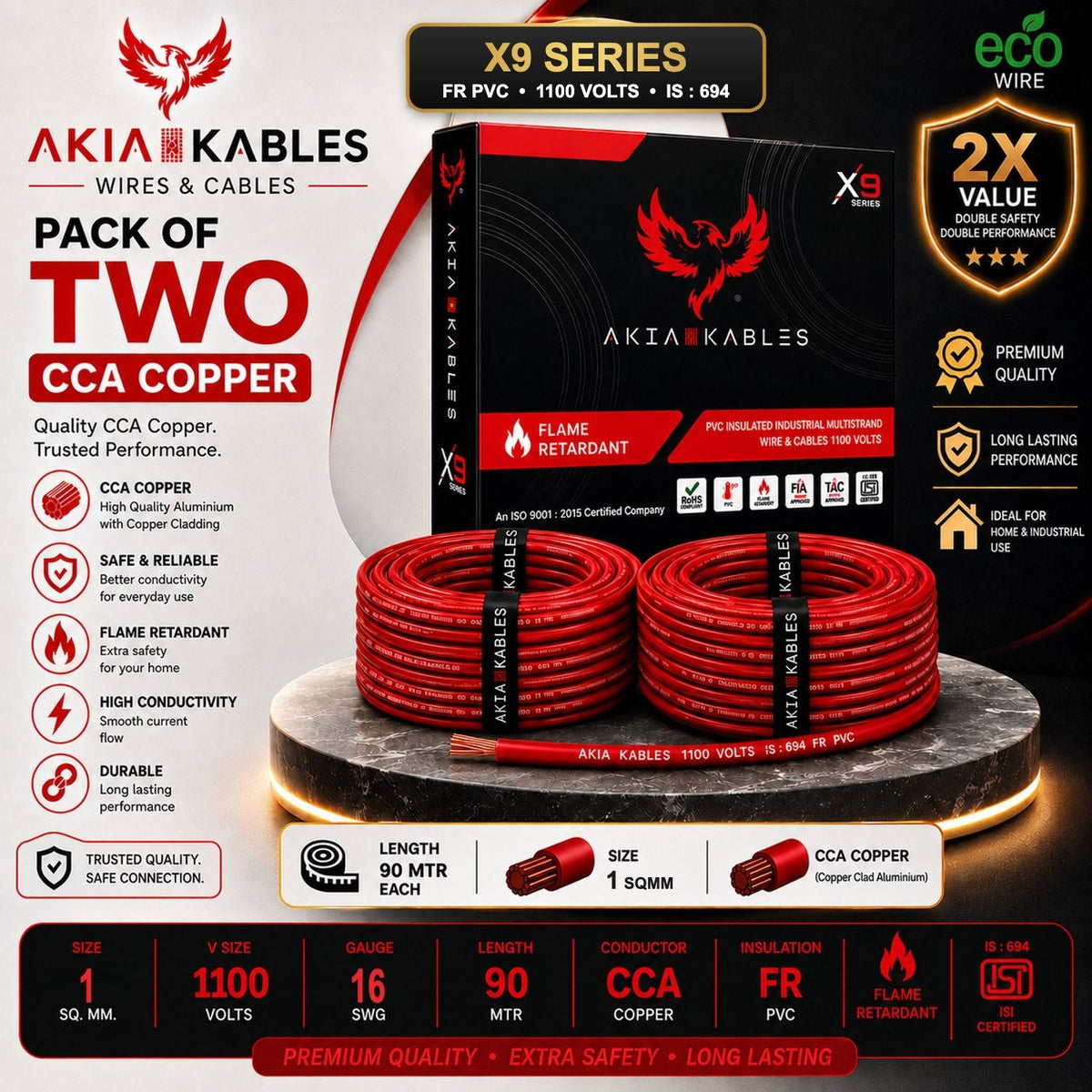 AKIA KABLES CCA wire pack of 2 Red